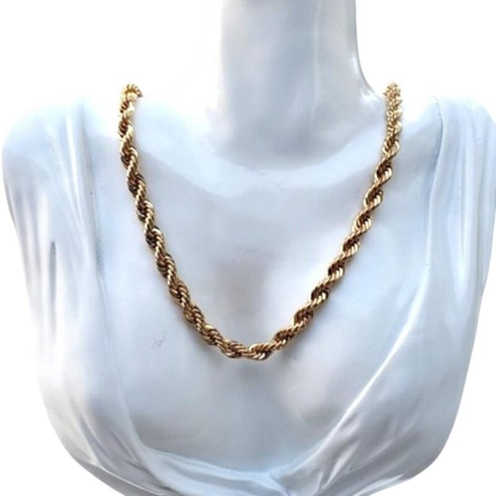 Vintage 14K Yellow Gold Plated Diamond Cut Rope Necklace - Picture 9 of 9